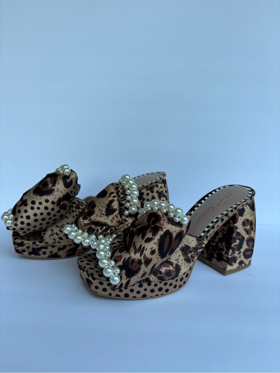 Betsey Johnson Shoes - Betsey Johnson Leopard Pearl-Trim Block Heel - Brown/Black